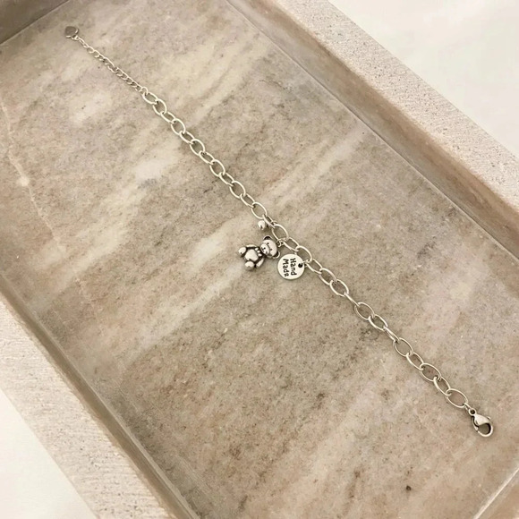 925 Sterling Silver Teddy Bear Charm Bracelet Minimalist Dainty Link Bracelet - Picture 4 of 5